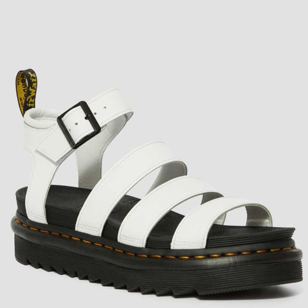 NEW White Dr. Martens Blaire Hydro Leather Strap Sandals